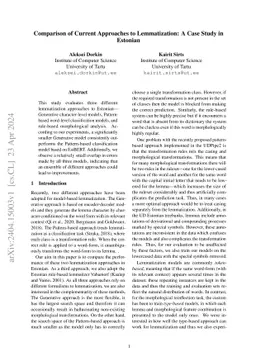 Comparison of Current Approaches to Lemmatization: A Case Study in
  Estonian