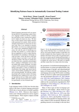 Identifying Fairness Issues in Automatically Generated Testing Content