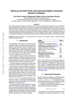 Setting up the Data Printer with Improved English to Ukrainian Machine
  Translation
