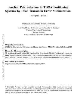 Anchor Pair Selection in TDOA Positioning Systems by Door Transition
  Error Minimization