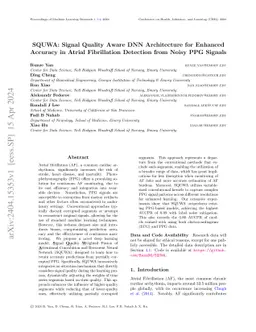 SQUWA: Signal Quality Aware DNN Architecture for Enhanced Accuracy in
  Atrial Fibrillation Detection from Noisy PPG Signals