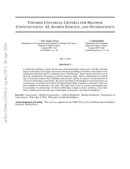 Can a Machine be Conscious? Towards Universal Criteria for Machine
  Consciousness
