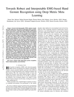 Towards Robust and Interpretable EMG-based Hand Gesture Recognition
  using Deep Metric Meta Learning