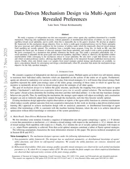 Data-Driven Mechanism Design using Multi-Agent Revealed Preferences