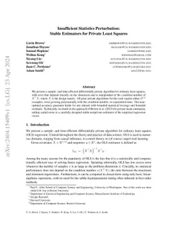 Insufficient Statistics Perturbation: Stable Estimators for Private
  Least Squares