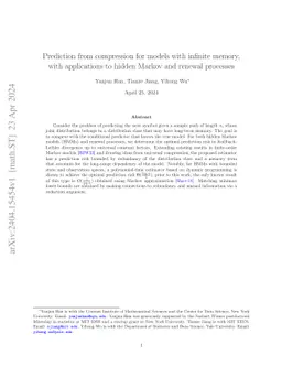 Prediction from compression for models with infinite memory, with
  applications to hidden Markov and renewal processes