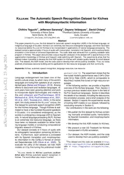 Killkan: The Automatic Speech Recognition Dataset for Kichwa with
  Morphosyntactic Information