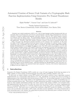 Automated Creation of Source Code Variants of a Cryptographic Hash
  Function Implementation Using Generative Pre-Trained Transformer Models