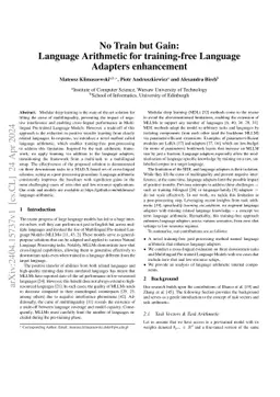 No Train but Gain: Language Arithmetic for training-free Language
  Adapters enhancement