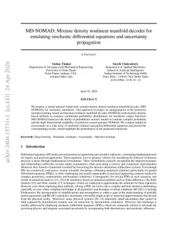 MD-NOMAD: Mixture density nonlinear manifold decoder for emulating stochastic differential equations and uncertainty propagation
