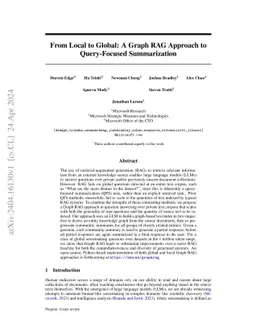 From Local to Global: A Graph RAG Approach to Query-Focused Summarization