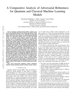A Comparative Analysis of Adversarial Robustness for Quantum and
  Classical Machine Learning Models