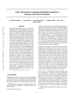 VISLA Benchmark: Evaluating Embedding Sensitivity to Semantic and
  Lexical Alterations