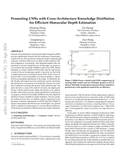 Promoting CNNs with Cross-Architecture Knowledge Distillation for
  Efficient Monocular Depth Estimation