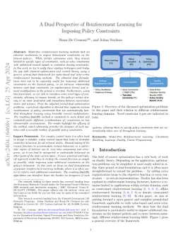 A Dual Perspective of Reinforcement Learning for Imposing Policy Constraints