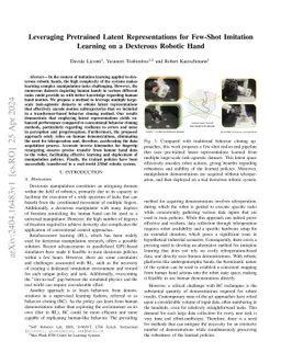 Leveraging Pretrained Latent Representations for Few-Shot Imitation
  Learning on a Dexterous Robotic Hand