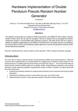 Hardware Implementation of Double Pendulum Pseudo Random Number
  Generator