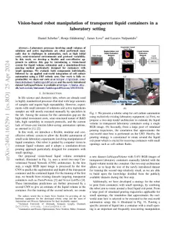 Vision-based robot manipulation of transparent liquid containers in a
  laboratory setting