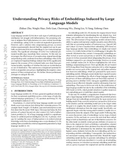 Understanding Privacy Risks of Embeddings Induced by Large Language
  Models