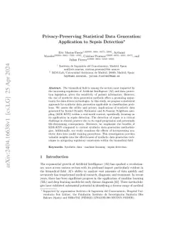Privacy-Preserving Statistical Data Generation: Application to Sepsis
  Detection