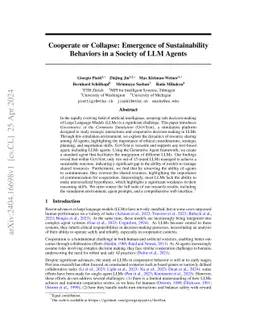 Cooperate or Collapse: Emergence of Sustainable Cooperation in a Society
  of LLM Agents
