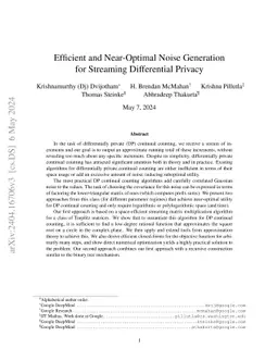 Efficient and Near-Optimal Noise Generation for Streaming Differential
  Privacy