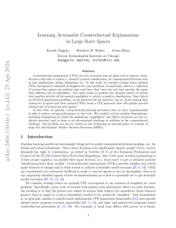 Learning Actionable Counterfactual Explanations in Large State Spaces