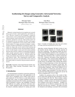 Synthesizing Iris Images using Generative Adversarial Networks: Survey
  and Comparative Analysis