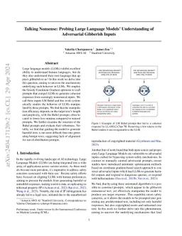 Talking Nonsense: Probing Large Language Models' Understanding of
  Adversarial Gibberish Inputs
