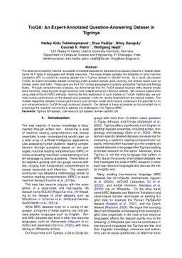 TIGQA:An Expert Annotated Question Answering Dataset in Tigrinya