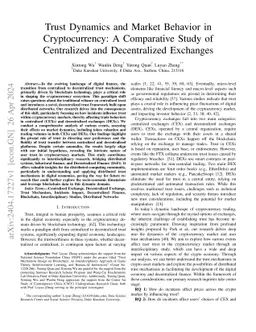 Trust Dynamics and Market Behavior in Cryptocurrency: A Comparative
  Study of Centralized and Decentralized Exchanges