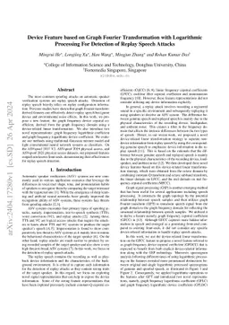 Device Feature based on Graph Fourier Transformation with Logarithmic
  Processing For Detection of Replay Speech Attacks