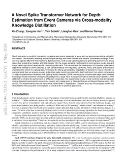 A Novel Spike Transformer Network for Depth Estimation from Event Cameras via Cross-modality Knowledge Distillation