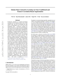 Tabular Data Contrastive Learning via Class-Conditioned and
  Feature-Correlation Based Augmentation