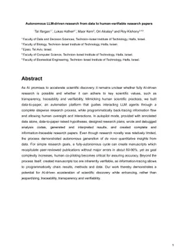 Autonomous LLM-driven research from data to human-verifiable research
  papers