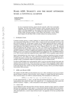 Hard ASH: Sparsity and the right optimizer make a continual learner