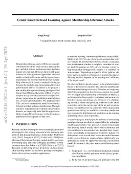 Center-Based Relaxed Learning Against Membership Inference Attacks