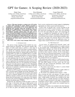 GPT for Games: A Scoping Review (2020-2023)
