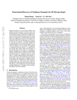 Vision-based Discovery of Nonlinear Dynamics for 3D Moving Target