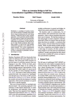 I Have an Attention Bridge to Sell You: Generalization Capabilities of
  Modular Translation Architectures