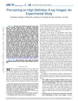 Pre-training on High Definition X-ray Images: An Experimental Study