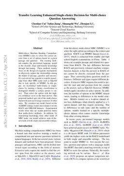 Transfer Learning Enhanced Single-choice Decision for Multi-choice
  Question Answering