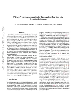 Privacy-Preserving Aggregation for Decentralized Learning with
  Byzantine-Robustness