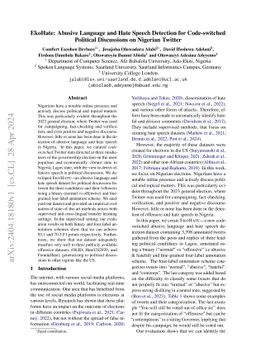 EkoHate: Abusive Language and Hate Speech Detection for Code-switched
  Political Discussions on Nigerian Twitter