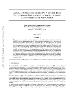 Align, Minimize and Diversify: A Source-Free Unsupervised Domain
  Adaptation Method for Handwritten Text Recognition
