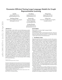 Parameter-Efficient Tuning Large Language Models for Graph
  Representation Learning