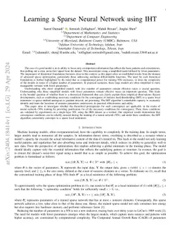 Learning a Sparse Neural Network using IHT