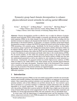 Symmetry group based domain decomposition to enhance physics-informed
  neural networks for solving partial differential equations