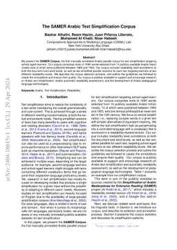 The SAMER Arabic Text Simplification Corpus