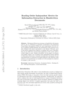 Reading Order Independent Metrics for Information Extraction in
  Handwritten Documents